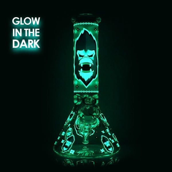Glow in the Dark Gorilla trippeltjock bong som lyser i mörkret