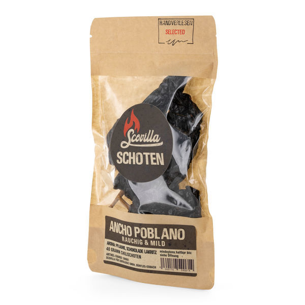 Torkad ancho poblano-chili (Scoville)