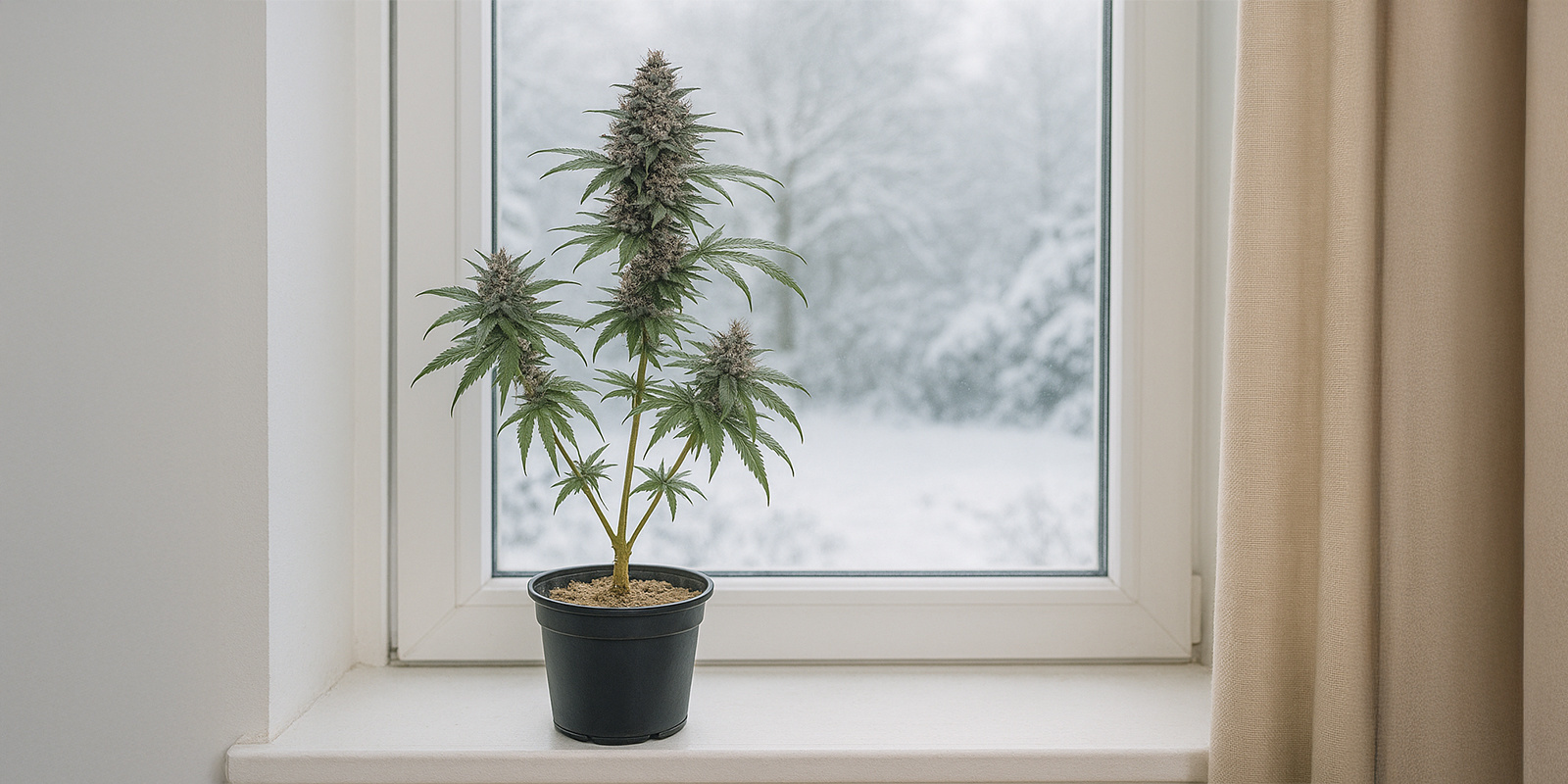 Odla cannabis på en fönsterbräda Growing weed on a windowsill