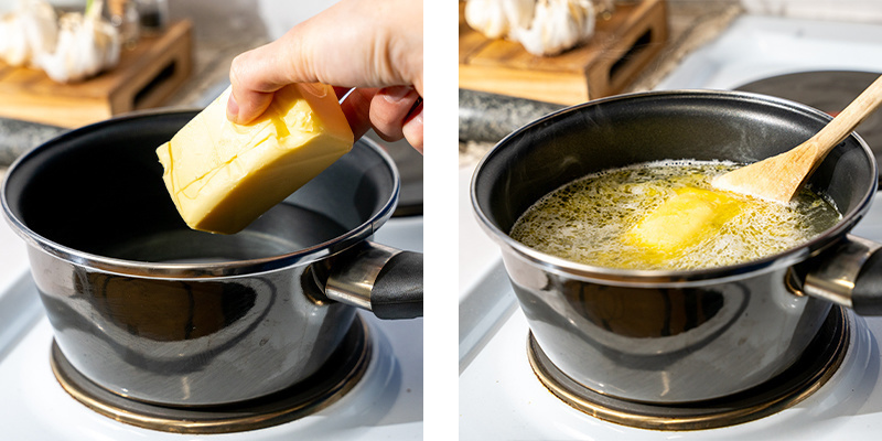 Rör om tills smöret har smält helt. Stir the mixture until the butter has fully melted.